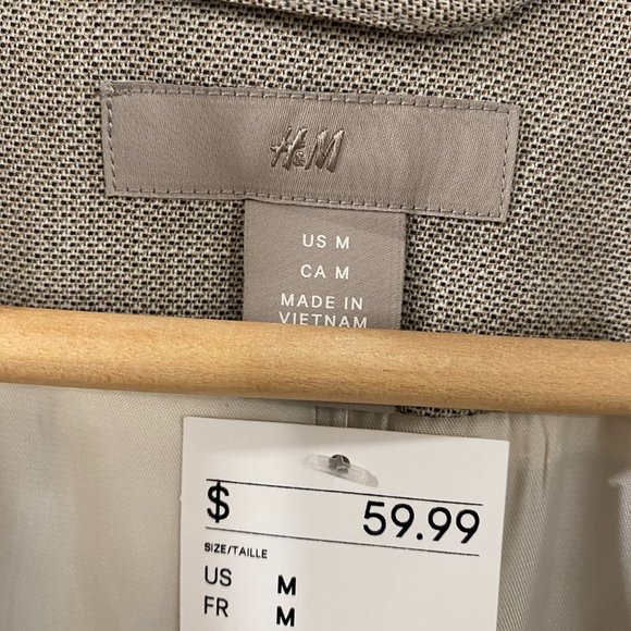 NWT H&M Linen Blend Gathered-sleeve Jacket Size Medium - Picture 4 of 6